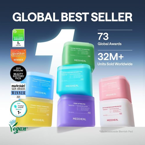 MEDIHEAL Toner Pads - Madecassoside Blemish Care with Centella Asiatica - 100 Count for Even Skin Tone & Deep Hydration