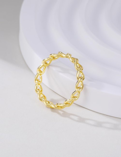 Mameloly 3.8mm 925 Sterling Silver 14K Gold Plated Wedding Bands for Women Stackable Open Chain Link Engagement Rings Size 6.5