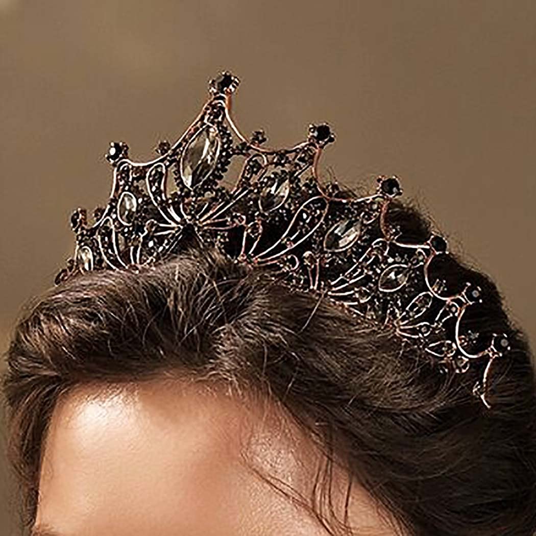 Obmyec Baroque Tiaras Black Crown Earring Crystal Head Crown Rhinestone Prom Princess Crowns Gift Party Sparkly Hair Accessories for Women