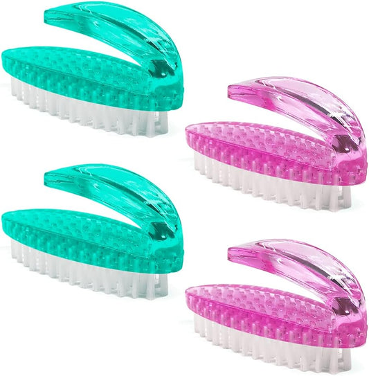 Handle Grip Nail Brush for Cleaning Fingernails Hands & Under Nails, Stiff Bristle Mechanic Scrub Brush Cleaner for Men Women, Pedicure Scrubbing Tool Kit - 4 Green