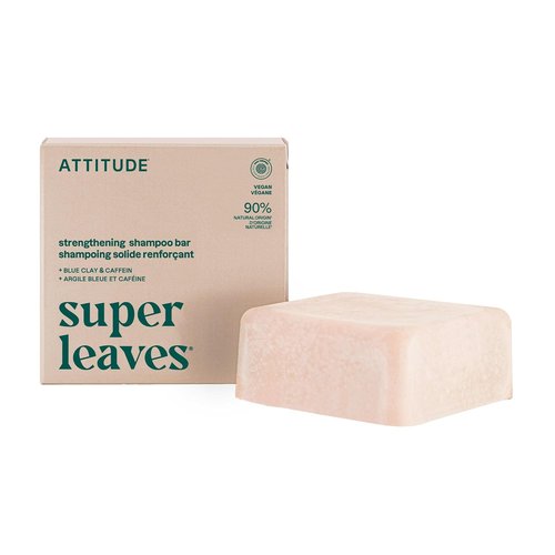 ATTITUDE Strengthening Shampoo Bar - Natural Hair Repair with Blue Clay & Caffeine | Vegan, 4 Oz