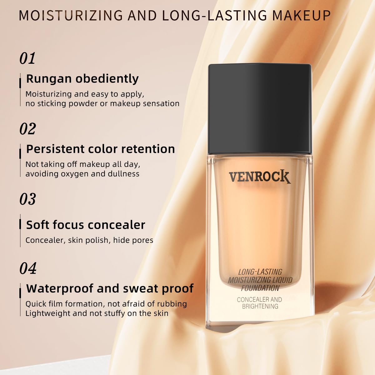 VENROCK 24HR Long-Lasting Liquid Foundation - Radiant, Waterproof & Oil-Control | Ivory White, 30ml
