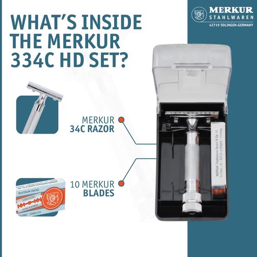 Merkur Short Handle Safety Razor - Precision Shaving with 10 Blades Included