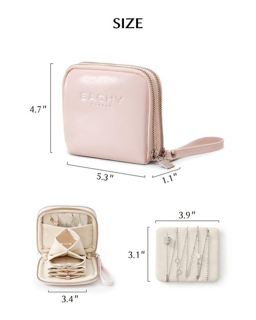 EACHY Jewelry Organizer, Open Flat Travel Jewelry Case,No Tangle Jewelry Pouch Bags for Earrings, Necklaces, Rings, Bracelets, Brooches, Pink