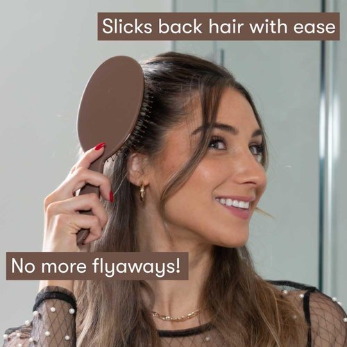 FRAMAR Soft Boar Bristle Hair Brush for Women - Enhances Volume & Shine | Chocolate Color