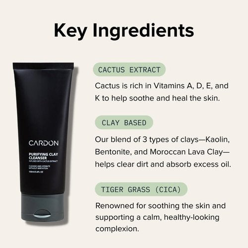 Cardon Men's Clay Face Wash - Deep Pore Cleaning for Oily, Acne-Prone Skin | 4X Better Than Charcoal (1 CT)