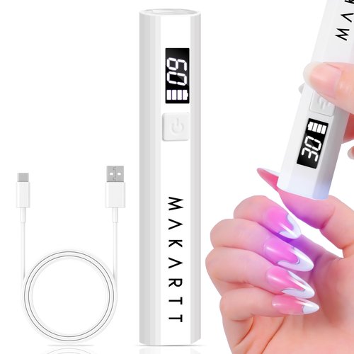 Makartt Handheld UV Nail Lamp, Mini Cordless Flash Cure Nail Light for Gel Nail Polish & Nail Glue, Rechargeable USB UV Light Fast Drying with LCD Display, Portable DIY Nail Art Gift, Home Salon Use