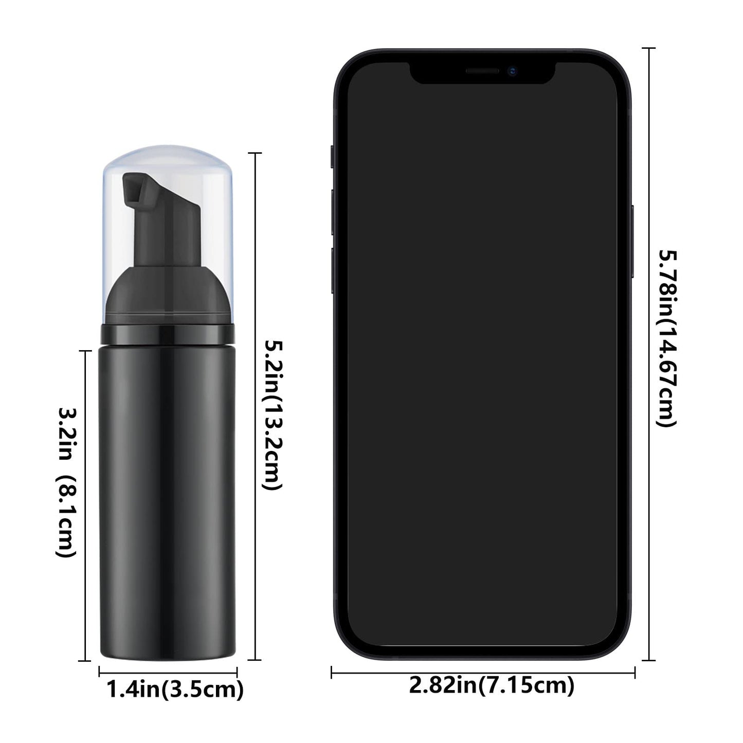 Lil Ray 50PCS Black Foam Bottle with Black Pump, Empty Travel Foaming Dispensers for Hand Soap,Lash Shampoo(2 Oz)