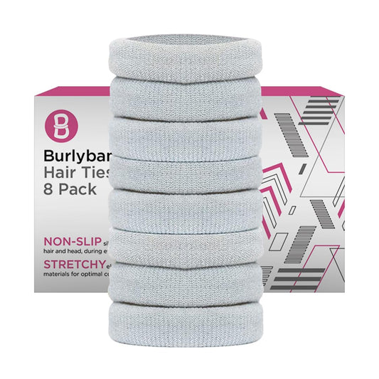 Burlybands Large Hair Ties for Thick, Heavy or Curly Hair - Non-Slip, Non-Damage, Seamless Women's Ponytail Scrunchies - Lt Gray, 8 Pcs