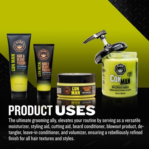 GIBS Con Man Hair & Beard Pudding - Leave-In Conditioner & Curl Definer, 7.5 Fl Oz | Green