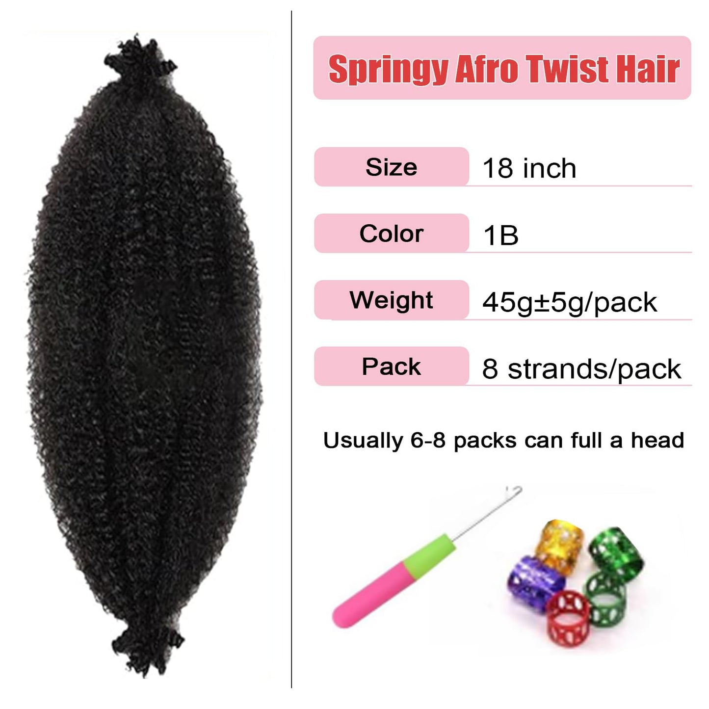 3 Packs Marley Twist Braiding Hair 18 inch Pre Separated Springy Afro Twist Hair for Pre Fluffed Spring Synthetic Soft Locs Curly Extensions Black Women (18inch, 1b-3)