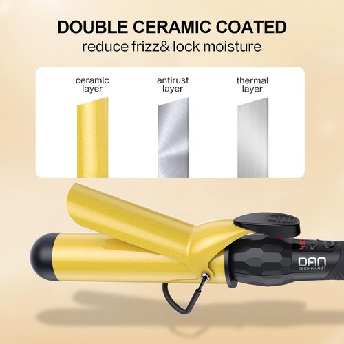 DAN Technology Curling Iron Wand - 1½ Inch Tourmaline Ceramic for Loose Waves | Fast Heating, LCD Display, Auto Shut-Off, Black & Gold