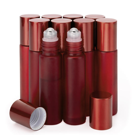 Kesell Empty Essential Oil Roller Bottles, 10 ml Glass Roll-on Bottles with Stainless Steel Roller Balls, Pack of 10