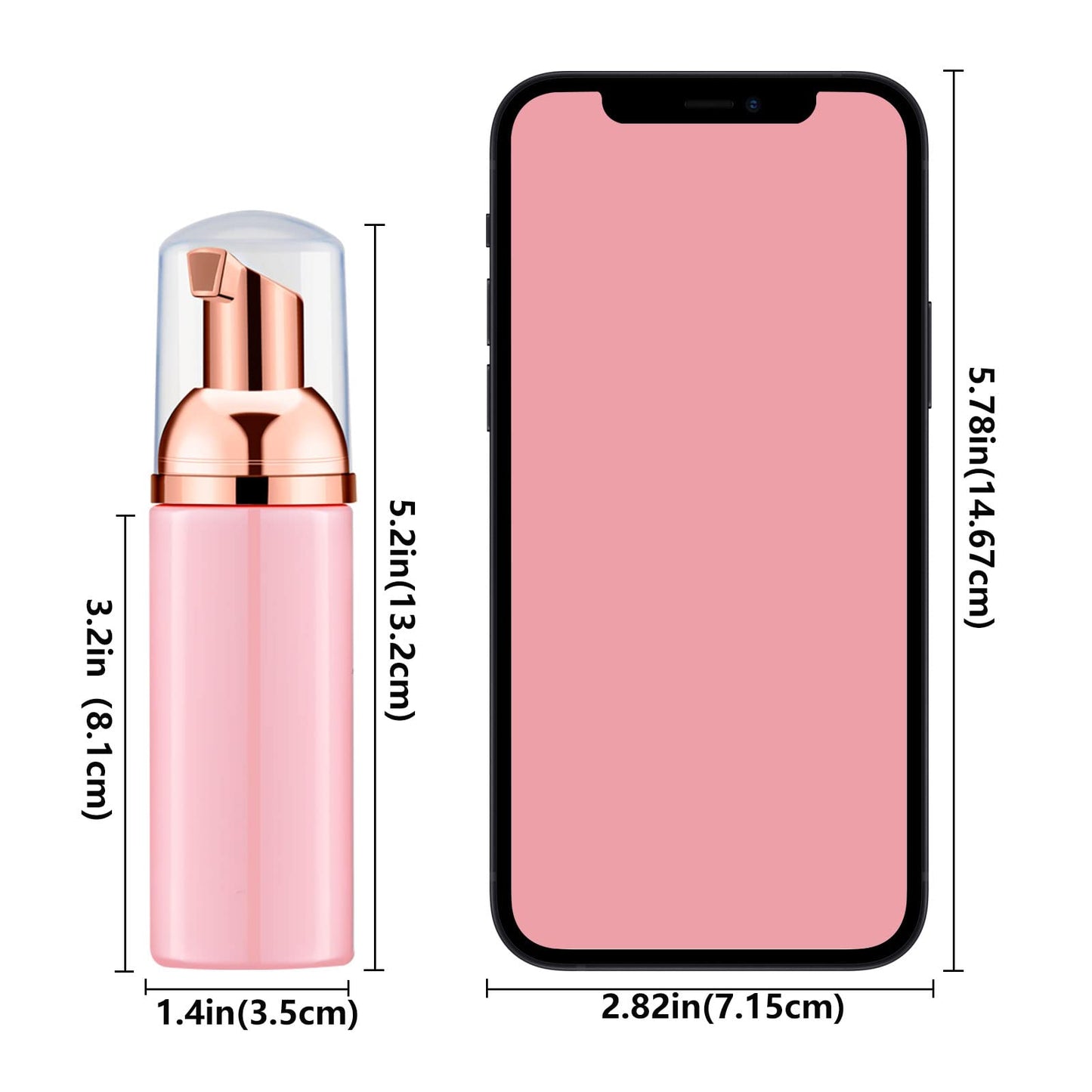 Lil Ray 2 Oz Empty Pink Foam Pump Bottle, Travel Foamer Soap Dispenser for Lash Shampoo, Hand Soap, Foaming Cleaner(Rose Gold Pump, 12 PCS)