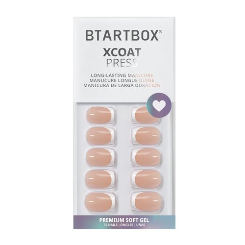 BTArtbox French Tip Press on Nails - Gel Press on Nails Short, No Fade Out Fake Nails with Nail Glue, Seamless Fit Glue on Nails in 16 Sizes Nail Kit for Wedding, Classic White