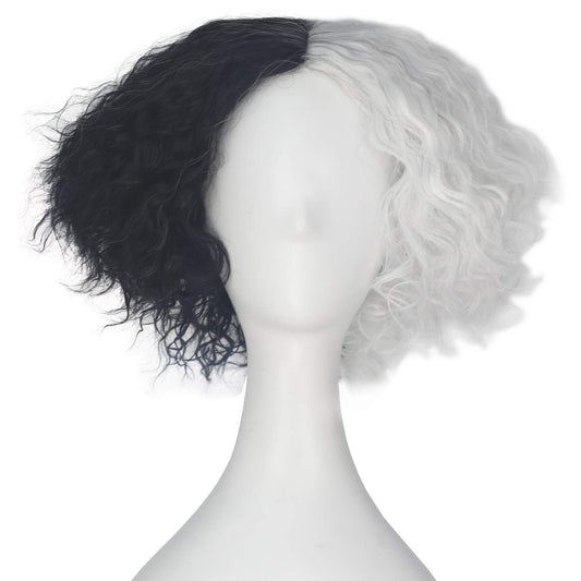 Black and White Wig, Missuhair Women's Synthetic Short Curly Hair Costume Wig Adult Halloween Movie Party Copslay Wig