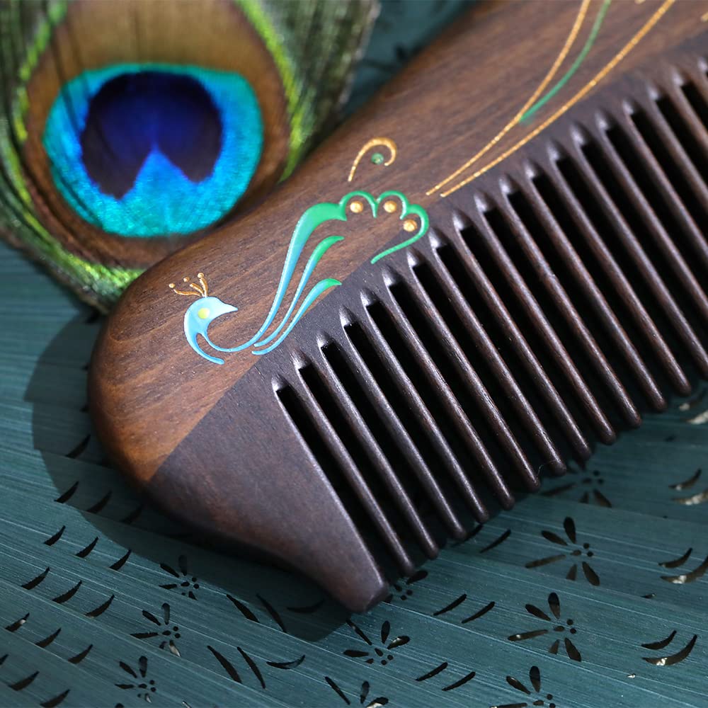 TAN MUJIANG Anti-Static Hair Comb - 5.12" Fine Tooth Detangling Comb - Handmade Natural Wooden Design for Women