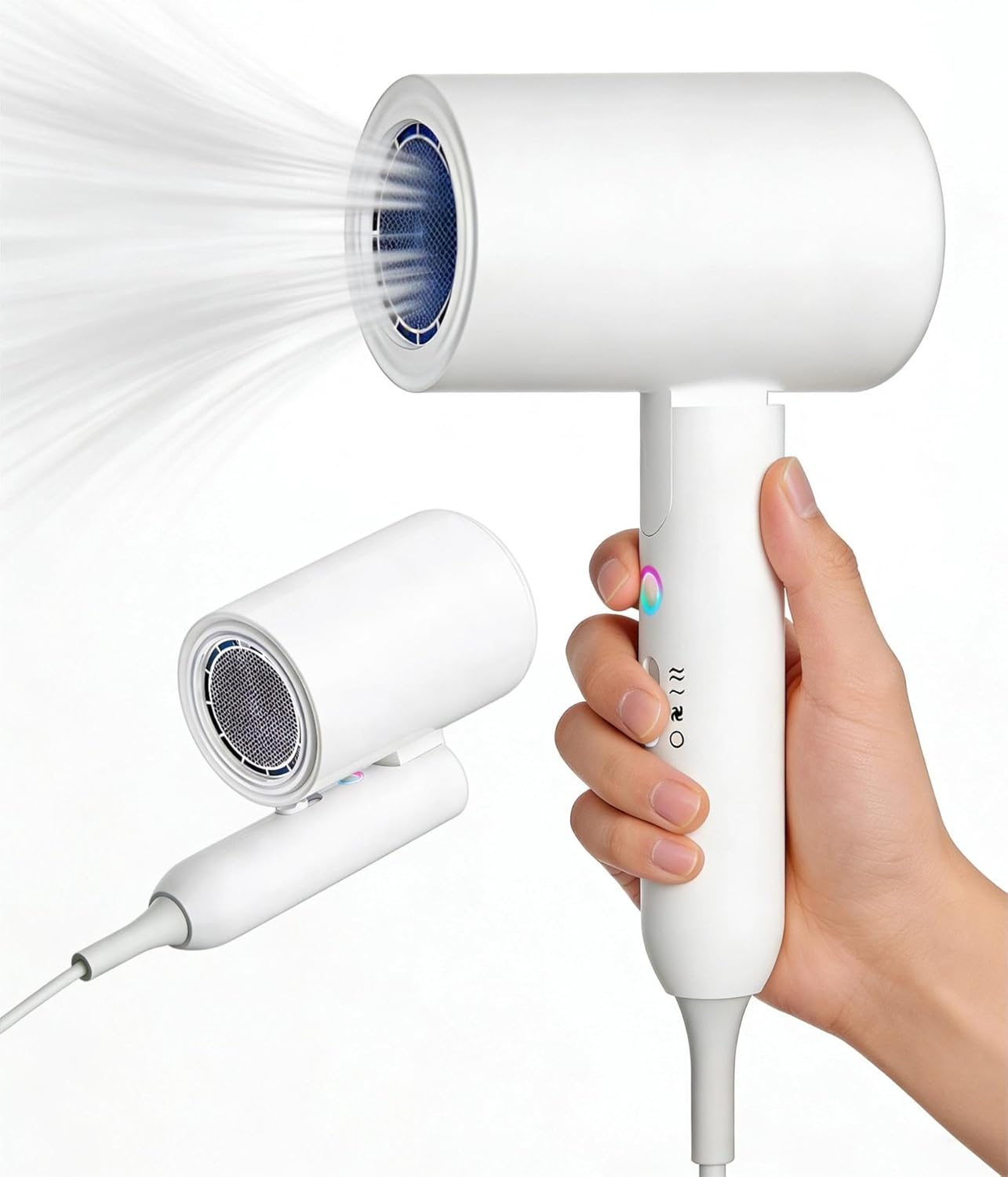 Skiennix Ionic Hair Dryer - 2000W Foldable Travel Blow Dryer | Portable, Low Noise, Compact Design in White