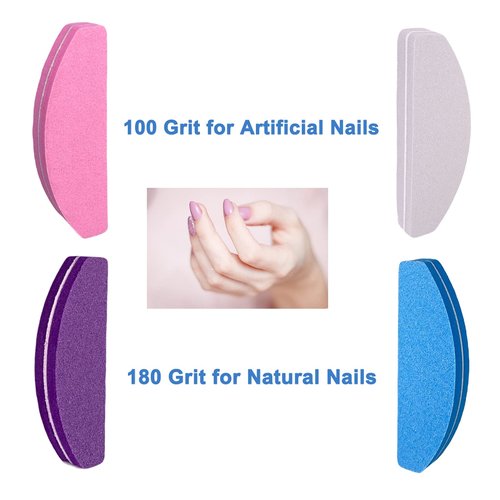 80 Pcs Nail Buffers, Buffer Block Nail Files Bulk for Acrylic Nails and Natural Nails Double Sided 100/180 Grit Portable Washable Sanding Buffing Buffers Arc Shape (80Pcs Multicolor)