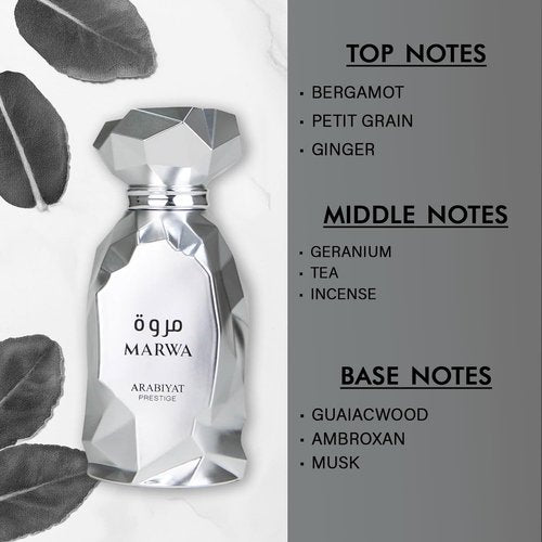 my perfumes Arabiyat Prestige Marwa Eau de Parfum, 100ml, Silver For Men Made in UAE