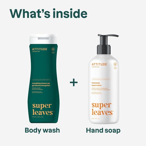 ATTITUDE Body Wash & Hand Soap Set - EWG Verified Vegan Duo, Energizing Orange Leaves, 16 Fl Oz Each