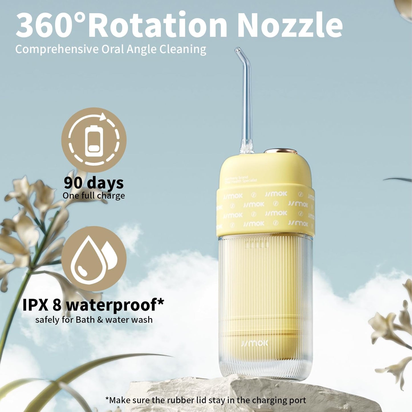 JIMOK Portable Water Flosser Mini Cordless Portable Oral Irrigator Water Teeth Cleaner Pick,Telescopic Water Tank,4 Modes & IPX8 Waterproof, Home & Travel Water Flossers for Teeth (Yellow)