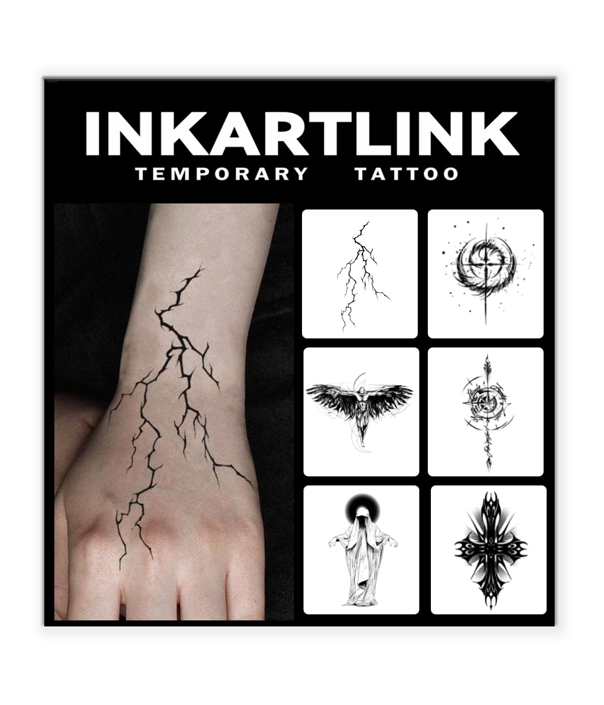 INKARTLINK Tattoo Tech, 6 Sheets Semi Permanent Tattoo, Adult Art Design Temporary Tattoos, Lasts 1-2 Weeks, Waterproof, Realistic Look, No Adhesive, No Reflection (Light Design)