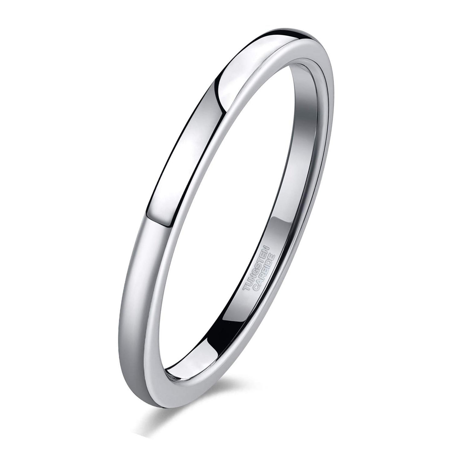 TRUMIUM 2mm Wedding Band for Women Silver Plated Tungsten Carbide Ring Slim Plain Dome Style Comfort Fit Size 7