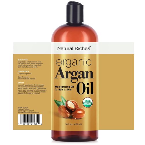 Natural Riches Organic Argan Oil - 16oz Deep Moisturizing Serum for Dry, Damaged Hair & Skin