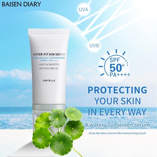 Baisen Diary Centella Sunscreen SPF 50 PA++++ | Lightweight Hydrating Sun Serum for Sensitive Skin