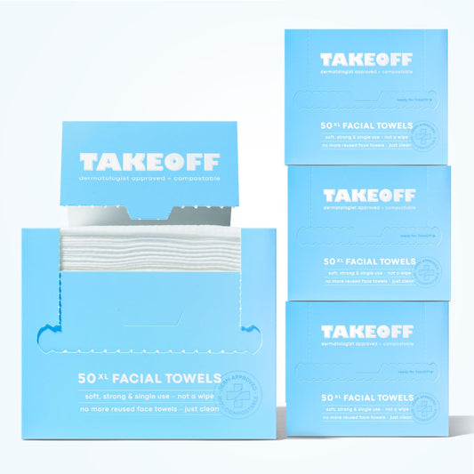Takeoff Face Towels - XL Disposable Makeup Remover Wipes | Ultra Soft & Compostable, 200 Count