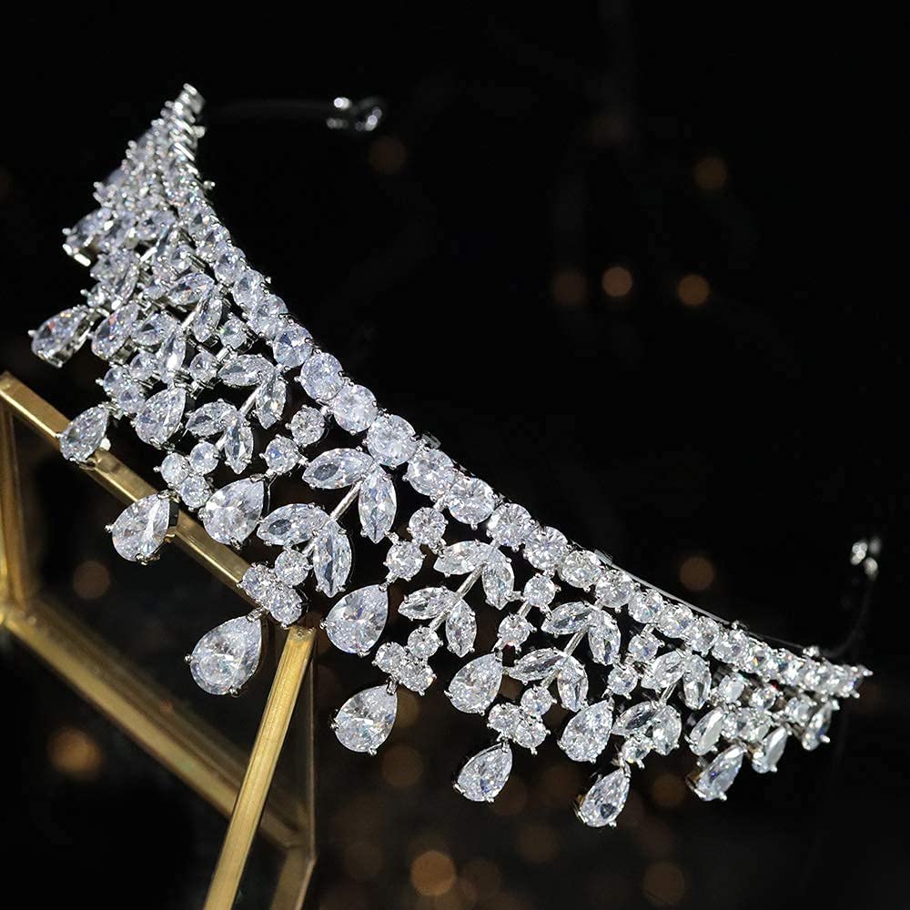 Aoligrace 5A Cubic Zirconia Wedding Tiaras and Crown for Women Small Bride Floral Headpiece Sweet 16 Quinceanera Hair Jewelry