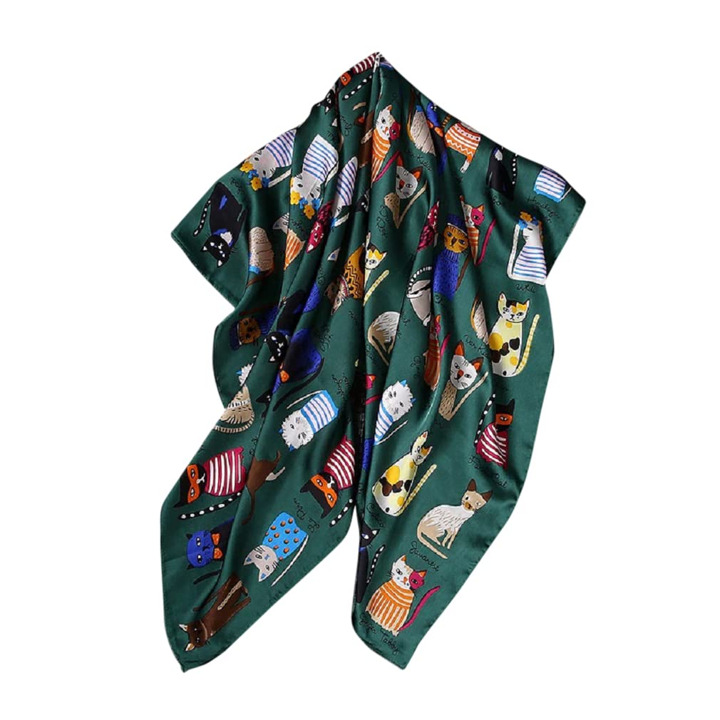 The Crafty Owl Beautiful, Elegant and Soft Animal Print/Cats Georgette Scarves/Scarfs/Shawls(Green/Cats)