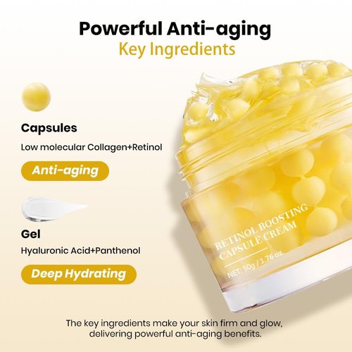 KOEC Deep Collagen Retinol Boosting Capsule Cream,Golden Capsule Face & Neck Moisturizer with Hyaluronic Acid for Firming & Hydratng & Smoothing,Anti Aging Day & Night Cream for All Skin 1.76 fl.oz