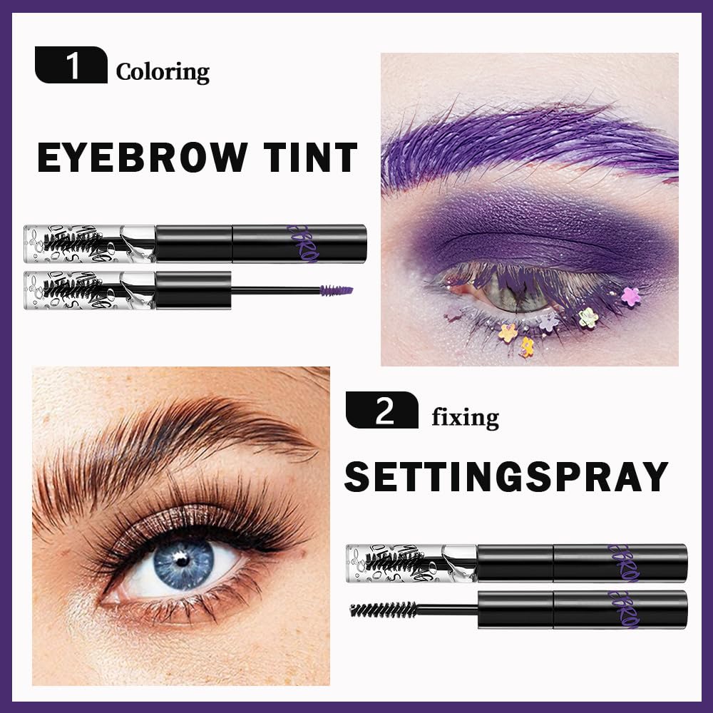 Skiennix 2-in-1 Semi-Permanent Eyebrow Gel - Waterproof Tinted Brow & Lamination Gel, Clear (04#Purple)