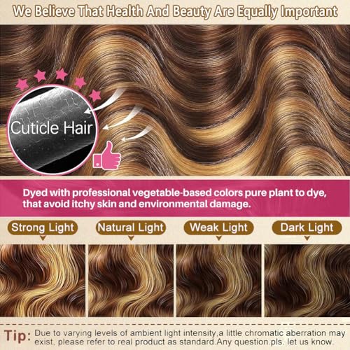 Seekomi Ombre Human Hair Bundles Highlight 4/27 Body Wave Bundles Human Hair 16 18 20 Inch 12A 100% Virgin Colored Brown and Blonde 3 Bundles Human Hair Double Weft Quick Weave for Women, 300g