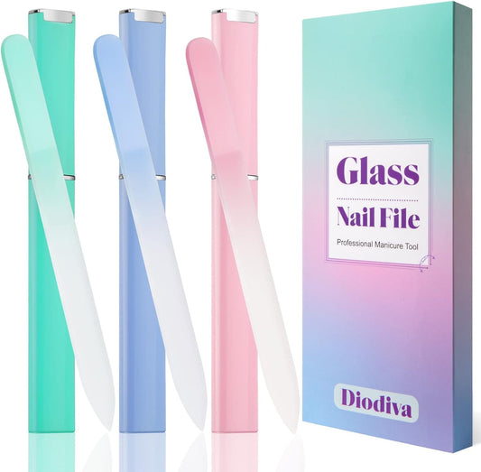 Skiennix Glass Nail File Set - 3 Pack Crystal Fingernail Files with Case | Perfect Christmas Gifts for Women