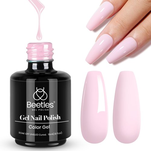 Beetles Pink Gel Polish - Barely Pink 15ML/0.51Fl Oz, Light Pink Gel Nail Polish, Soak Off UV LED Lamp Nail Art, Long-Lasting Manicure Salon DIY Home Easter Spring Nails