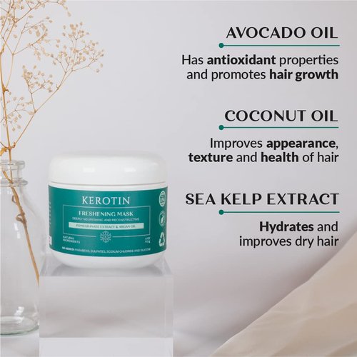 Keratin Freshening Mask - Natural Repair Treatment for Dry & Damaged Hair | Deep Conditioning with Argan Oil, Paraben & Sulfate Free
