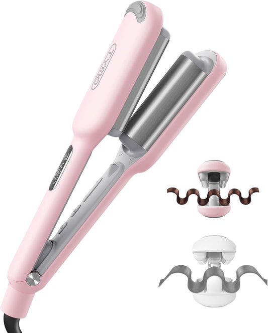 TYMO ROVY Curling Iron - Ionic 3-Barrel Hair Waver for Beach Waves, Anti-Scald, Pink, 1 Inch