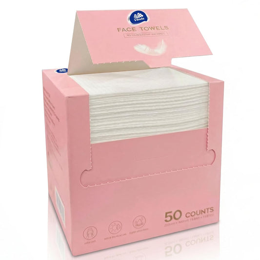 Vinda Clean Face Towels - Disposable Makeup Remover Wipes for Sensitive Skin | XL Size, 50 Count