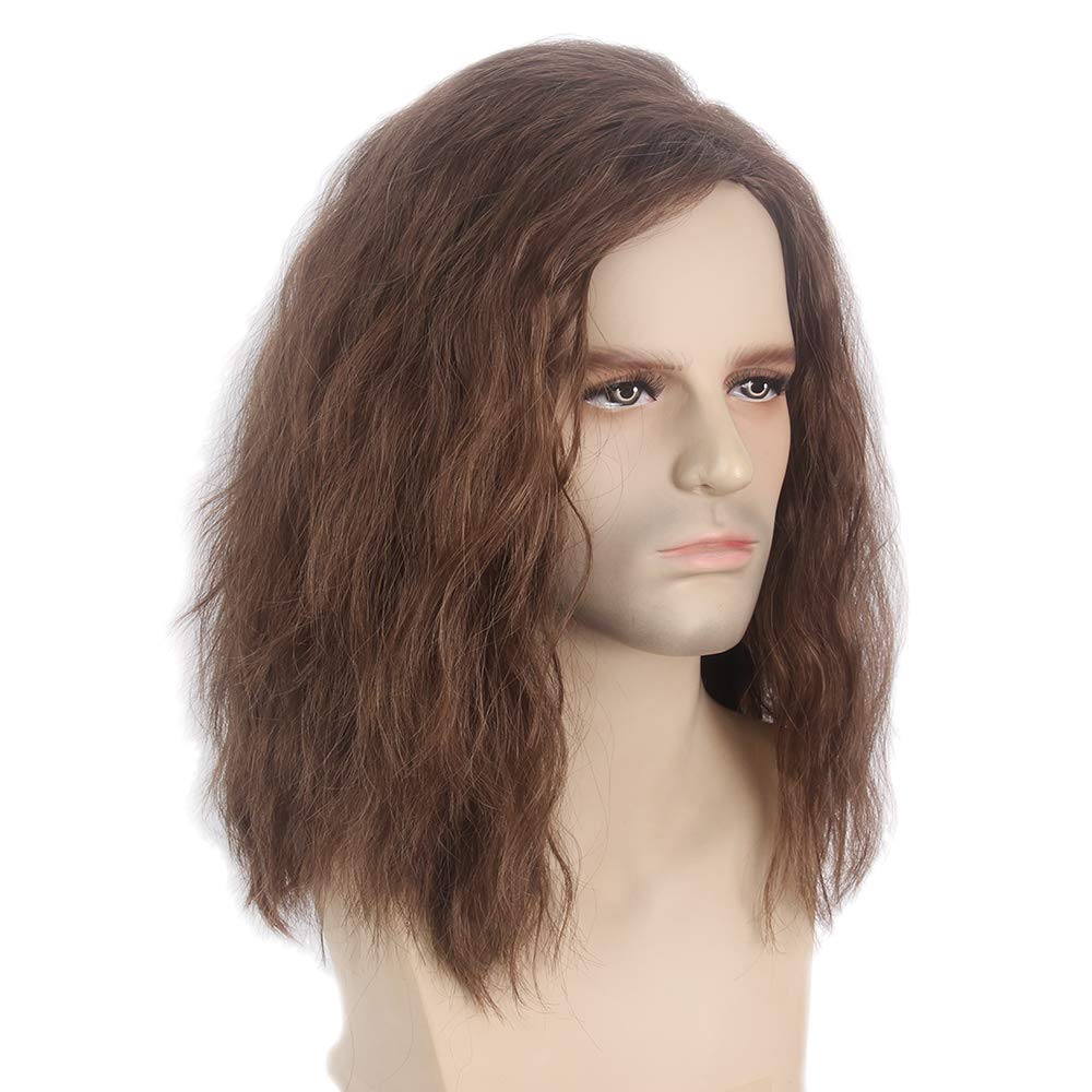 REEWES Mens Wig Long Men Wigs Wig Curly Wave Layered Hair with Cap Flame Redartant Synthetic Hair Wig Natural Hair Wig for Male Daily Party Costume Cosplay Wear (Brown)