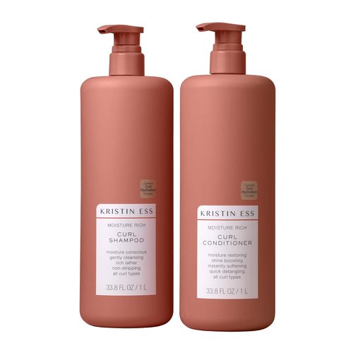 Kristin Ess Hair Curl Shampoo & Conditioner Set - Moisturizing, Anti-Frizz Formula | 1 Liter for Curly Hair (2A-4C)
