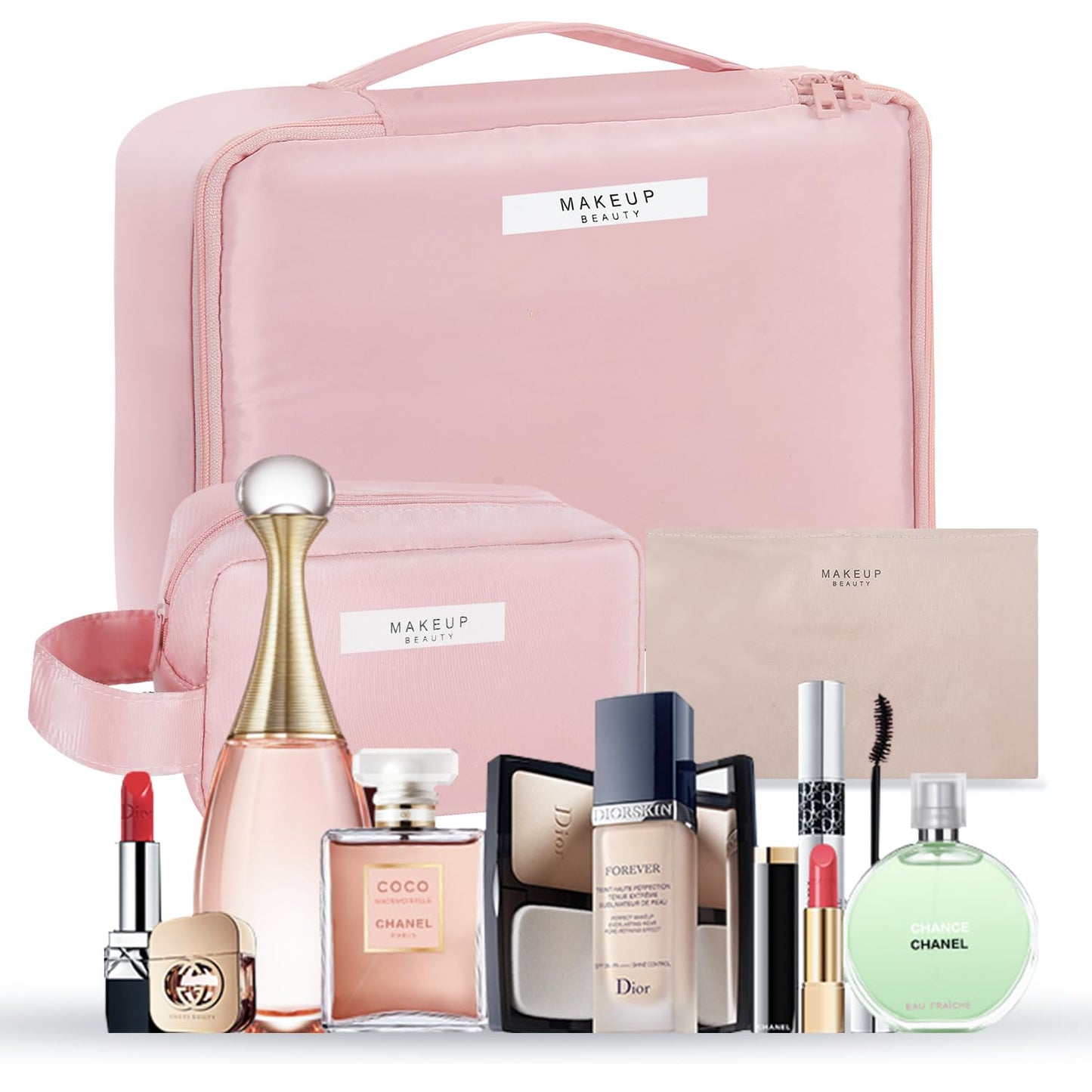 Travel Makeup Bag Cosmetic Bag Makeup Bag Toiletry bag for women and men (Pink-3pcs)