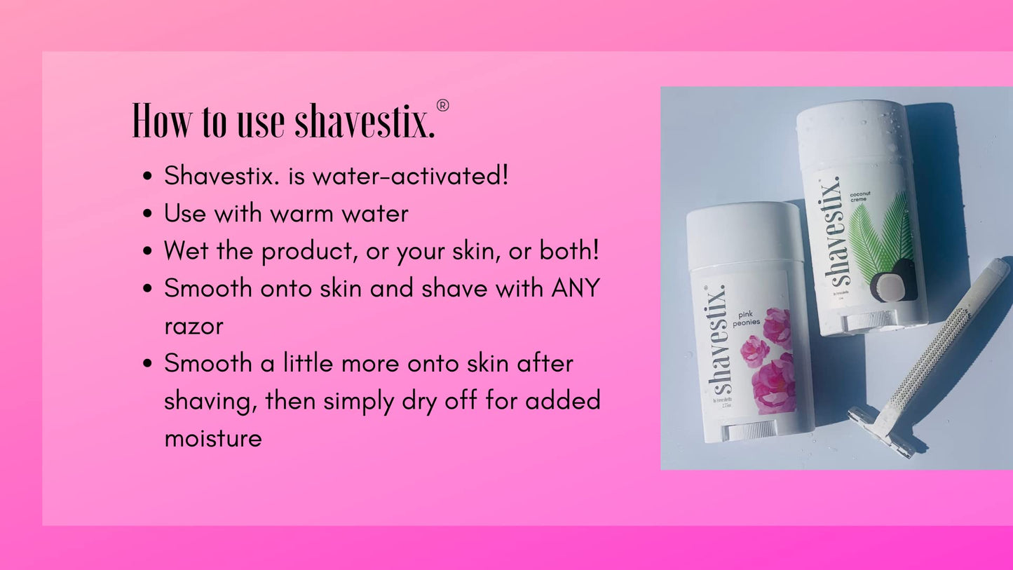 Shavestix Travel Size Shave Stick 2.75 Oz | Pink Peonies Scented Shaving Stick Gel Bar | Hair Removal Shaving Cream for Women | Avert Razor Bumps, Burn