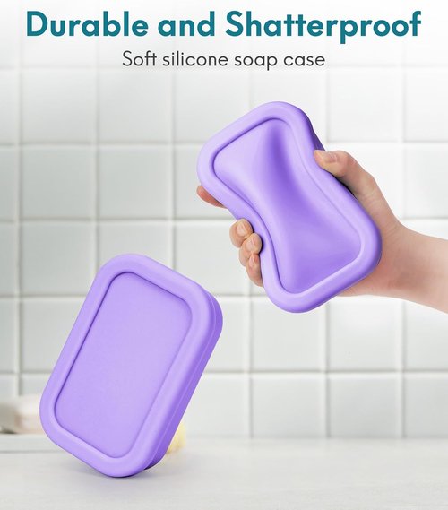 Quatish Shampoo Bar Holder - Large Leakproof Silicone Soap Case with Draining Layer | Purple, Ideal for Travel & Outdoor Use