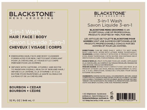 Blackstone 3-in-1 Wash for Men - Cleanses & Conditions Hair, Body & Face | Caffeine & Vitamin C | Bourbon & Cedar, 32 fl oz
