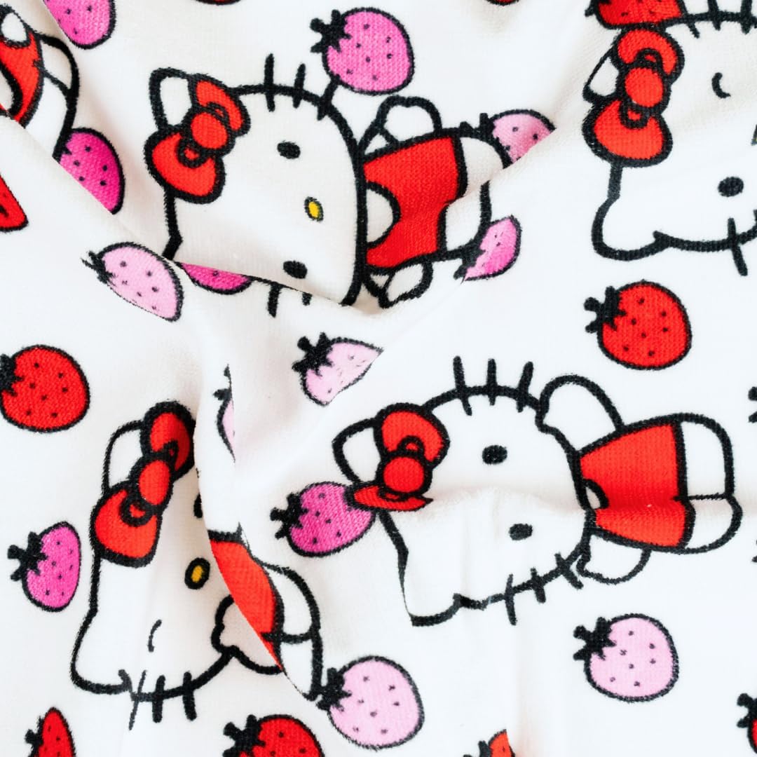 Franco Hello Kitty Washcloths - 100% Cotton Super Soft Face Cloths for Makeup Removal | Cute Strawberry Design - 13” x 13”
