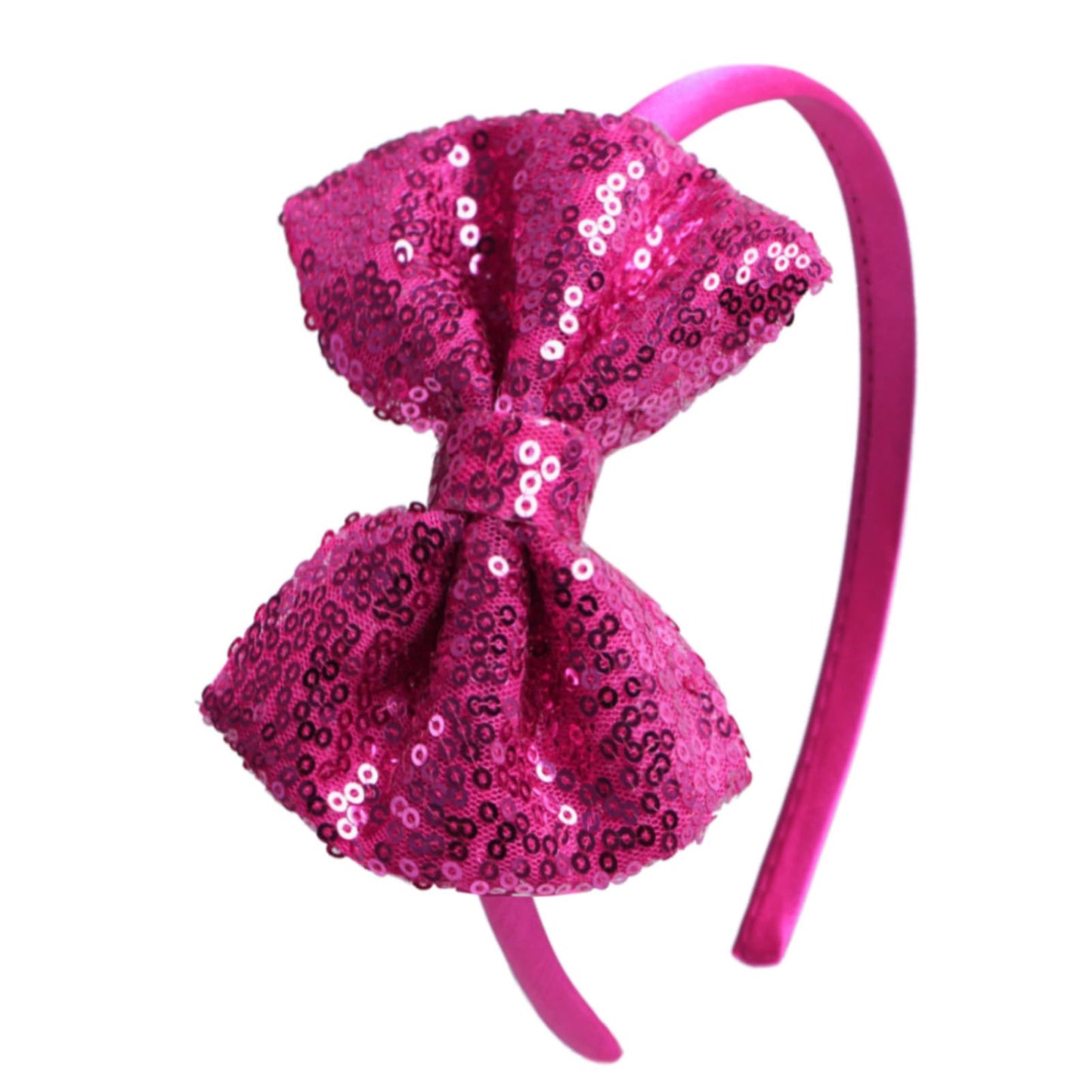 Kiszu Sparkly Sequin Hair Bow Headbands Fashion Glitter Cute Boutique Ribbon Bows for Girls, Kids, and Women (Hot Pink)