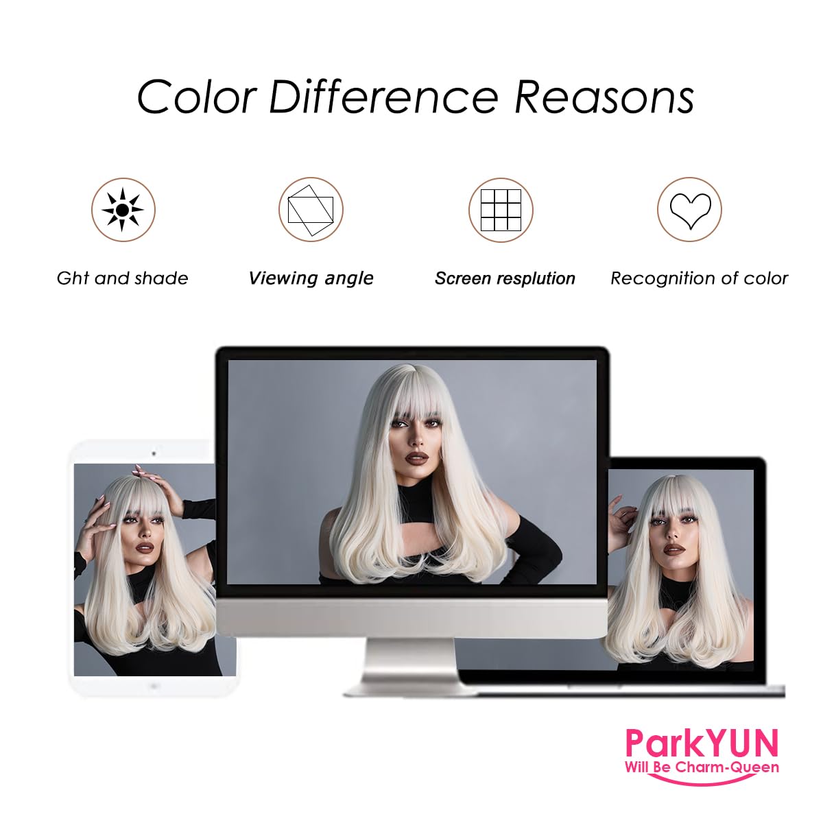 PARK YUN Long Platinum Blonde Wigs for Women Synthetic Glueless Realistic Straight Blond Wig with Bangs, Heat Resistant Natural Wig for Girls Daily Party Cosplay 22 inch